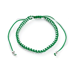Green Adjustable Two Tone Nylon Cord Braided Bead Bracelets, with Platinum Plated Brass Round Beads, Green, Inner Diameter: 1-5/8~3-1/2 inch(4~9cm)
