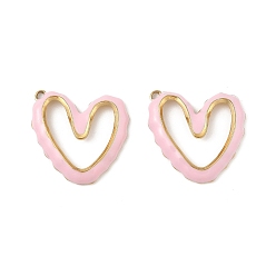 Розовый 304 нержавеющей стальной эмали подвески, сердце прелести, реальный 18 k позолоченный, вакуумное покрытие pvd, туманная роза, 22x22x3 мм, отверстие : 1.5 мм