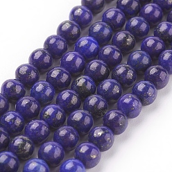 Blue Natural Lapis Lazuli Beads Strands, Dyed, Round, Blue, 4mm, Hole: 0.5~0.8mm, about 44pcs/strand, 7.6 inch