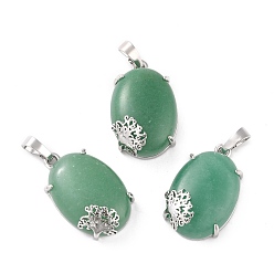 Green Aventurine Natural Green Aventurine Pendants, with Platinum Tone Brass Findings, Cadmium Free & Lead Free, Oval with Tree, 28~29.5x18.5x9.5mm, Hole: 8x5mm