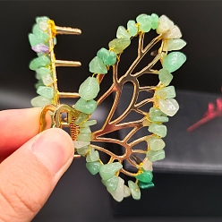 Бледно-Зеленый Сплав клипы коготь волос, с естественной зеленый авантюрин, бабочка, аксессуары для волос для женщин и девочек, бледно-зеленый, 80x50x20 мм