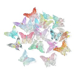Mixed Color Transparent Resin Cabochons, Glitter Butterfly, Mixed Color, 12~13x15.5x3.7mm