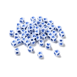 Васильковый Непрозрачные акриловые бусины, Куб с сердцем, васильковый, 4.5x4.5x4.5 мм, отверстие : 2 мм