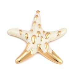 Blanc 304 acier inoxydable émail pendentifs, charmes d'étoiles de mer, or, blanc, 44x45x4mm, Trou: 1.9mm