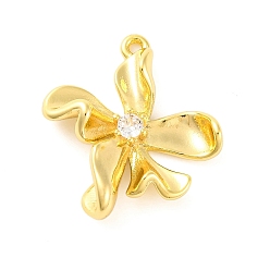 Настоящее золото 18K Подвески из латуни с прозрачным фианитом, цветок, реальный 18 k позолоченный, 20x18x4 мм, отверстие : 1 мм