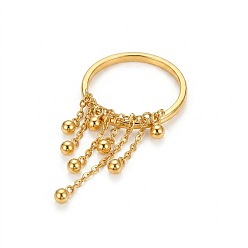 Golden 304 Stainless Steel Round Bead Tassel Finger Rings, Golden, US Size 7(17.3mm)