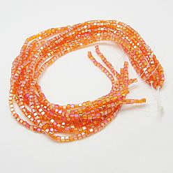 Coral Electroplate Glass Beads Strands, AB Color Plated, Faceted, Cube, Coral, 6x6x6mm, Hole: 1mm