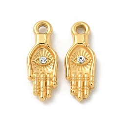 Hamsa Hand 304 из нержавеющей стали горный хрусталь подвески, золотые, хамса рука, 24.5x9x3.5 мм, отверстие : 2 мм