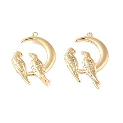 Настоящее золото 18K Латунные подвески, без кадмия, без никеля и без свинца, луна с птицей, реальный 18 k позолоченный, 28x19x2 мм, отверстие : 1.2 мм