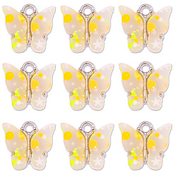 Оранжевый Акриловые прелести, с фурнитурой из блесток и сплава, очарование бабочки, оранжевые, 12x14 мм