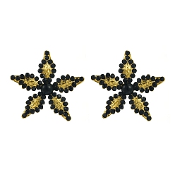Jet Alloy Rhinestone Stud Earring, Star, Jet, 57x57mm