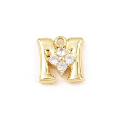 Letter M Латунные микропаве прозрачные кубические циркониевые подвески, долговечный, стойки покрытие, без кадмия и без свинца, реальный 18 k позолоченный, Буква М, 9.5x9.5x3.5 мм, отверстие : 1.2 мм