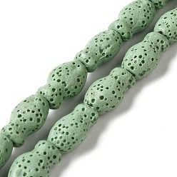 Средний Морско-зеленый Бусы из натуральной лавы, рыба, окрашенные, средний морской зеленый, 14x9x7 мм, отверстие : 1.2 мм, около 28 шт / нитка, 15.55'' (39.5 см)