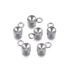 Нержавеющая Сталь Цвет Не тускнеет 201 подвеска из нержавеющей стали со стразами, плоско-круглые, цвет нержавеющей стали, пригодный для стразов 4 мм, 8.5x5x3 мм, отверстие : 2 мм