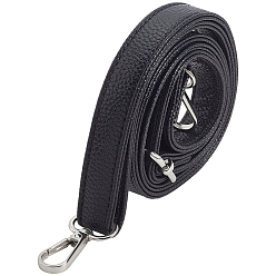 Platinum 1Pc Flat Black Imitation Leather Webbing Bag Straps, with Alloy Clasps, Platinum, 728~1290x31x13mm