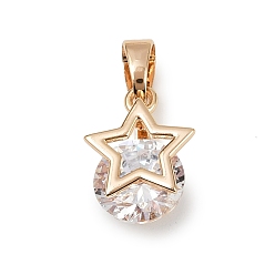 Прозрачный Латунные микро проложить кубического циркония подвески, звезда, долговечный, без свинца и без кадмия, прозрачные, 15x11x6 мм, отверстие : 5x3 мм