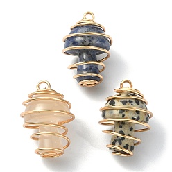 Mixed Color Natural & Synthetic Mixed Stone Copper Wire Wrapped Pendants, Mushroom Charms, Mixed Color, 26~27.5x18~18.5mm, Hole: 2.5~3mm