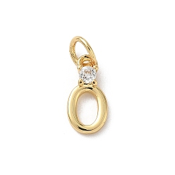 Letter O Латунные подвески из прозрачного кубического циркония, письмо амулеты, с целью перехода в кольце, стойки покрытие, долговечный, без свинца и без кадмия, реальный 18 k позолоченный, Письмо O, 12~12.5x3~10x2.3 мм, отверстие : 3.3 мм