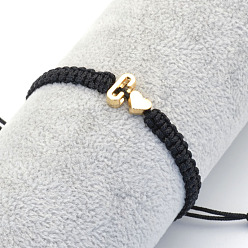 Letter C Браслеты из плетеных бусин из сплава, Браслеты из хлопкового шнура, плетеные для пары., сердце и алфавит, чёрные, золотые, буква С, 6.30~11.81 дюйм (16~30 см)