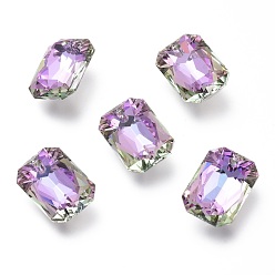 Светло-витражный Стеклянные стразы подвески, с покрытием на задной стороне, граненые, восьмиугольник прямоугольник, витражный свет, 16x11x5.5 мм, отверстие : 1.6 мм