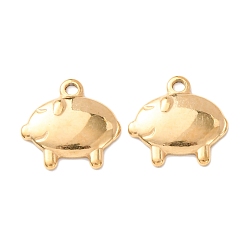 Настоящее золото 18K 304 подвески из нержавеющей стали, ионное покрытие (ip), свинья прелести, реальный 18 k позолоченный, 14.5x15.5x2.5 мм, отверстие : 1.8 мм