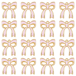 Розовый 80подвески из эмали с покрытием из сплава, очарование бантом, золотые, туманная роза, 19.5x17.5x3 мм, отверстие : 1.5 мм