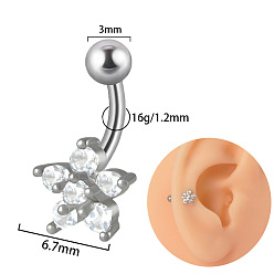 Цветок G23 серьги-гвоздики с изогнутой штангой и прозрачным кубическим цирконием из титана, платина, цветок, Длина стержня: 8мм, штифты : 1.2 мм