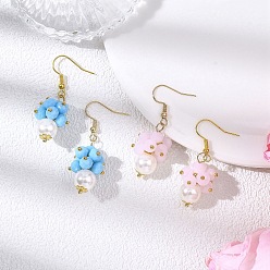 (52) Непрозрачная лаванда 2 пары круглых серег-подвесок из АБС-пластика с имитацией жемчуга, со стеклянными бусинами и 304 крючками из нержавеющей стали, золотые, разноцветные, 44x15.5 мм