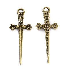 Античная Бронза Подвески из сплава, меч, античная бронза, 34.5x13.5x2 мм, отверстие : 2.5x1.5 мм
