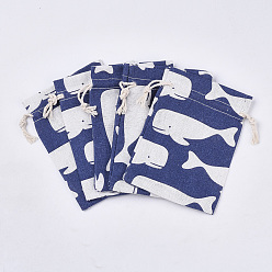 Marineblau Beutel aus Polycotton (Polyester-Baumwolle), mit Wal gedruckt, marineblau, 14x10 cm