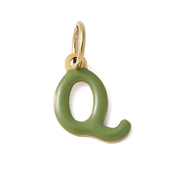 Letter Q 304 из нержавеющей стали шармы эмали, с целью перехода в кольце, ионное покрытие (ip), золотые, Буква Q, 12x10x1 мм, Перейти кольцо: 6x0.8 мм, 4.5 мм внутренним диаметром