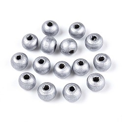 Серебро Круглые бусины из натурального дерева схима, окрашенные распылением, серебряные, 6~6.5x4.5~5 мм, отверстие : 1.6~1.8 мм