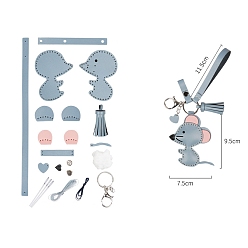 Стально-синий Наборы для изготовления кожаных подвесок в виде мышки своими руками, брелок для ключей, стальной синий, Кулон : 95x75 мм