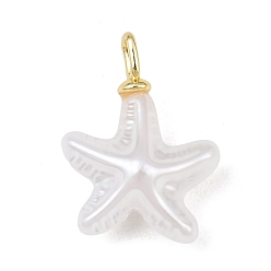 Starfish Brass & ABS Plastic Pearl Pendants, Rack Plating, Long-Lasting Plated, Lead Free & Cadmium Free, Real 18K Gold Plated, Starfish Charm, 20x15x8mm, Hole: 3x2mm