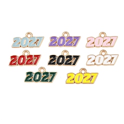 (52) Непрозрачная лаванда Подвески из эмали и сплава, число 2027 прелести, золотые, разноцветные, 9x18x1.5 мм, отверстие : 1.8 мм