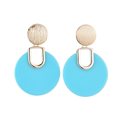 Sky Blue Opaque Acrylic Stud Earrings, with Brass Findings and Ear Nuts, Flat Round, Sky Blue, 51mm, Pin: 0.8mm