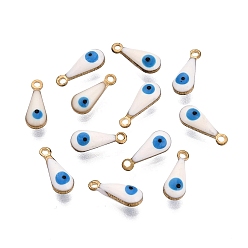 Белый Античный золотой никелированная латунь эмаль прелести, слеза с глаз, белые, 11x4x4 мм, отверстие : 1 мм