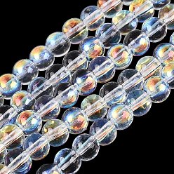 Clear AB Electroplate Transparent Glass Beads Strands, Round, AB Color Plated, Clear AB, 4mm, Hole: 0.6~0.7mm, about 98~109pcs/strand, 14.57~15.55 inch(37~39.5cm)