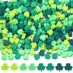 Зеленый 300 бусины из полимерной глины ручной работы., клевер, зелёные, 9.5x9.5x4~4.5 мм, отверстие : 1.7 мм
