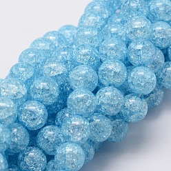 Sky Blue Crackle Glass Round Beads Strands, Sky Blue, 12mm, Hole: 1mm, about 33pcs/strand, 15 inch