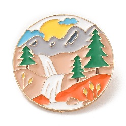 Mountain Enamel Pins, Light Gold Alloy Badge for Backpack Clothes, Mountain & Sunrise, 29.5x2mm