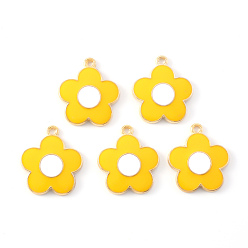 Золотистый Подвески из эмали и сплава, цветок, золотой свет, золотые, 21.5x19x2 мм, отверстие : 1.6 мм