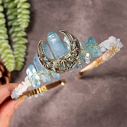 Аквамарин Натуральные гальванизированные хрустальные ободки для волос, с аквамариновой крошкой, корона для волос, для женщин девушек, 270x180x30 мм