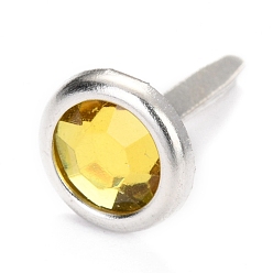 Goldenrod Iron Brads, with Acrylic Rhinestone, For Scrapbooking, Photo Album, DIY Paper Cards Decoration, Platinum, Goldenrod, 14mm, Flat Round: 8x1.5mm