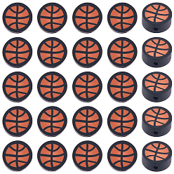 Шоколадный 200 бусины из полимерной глины ручной работы., плоский раунд с баскетбольным рисунком, цвет шоколада, 9.5x4 мм, отверстие : 1.8 мм