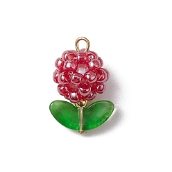 Темно-Красный Подвески из бисера, с латунной фурнитурой , цветок, темно-красный, 20~20.5x14x11~14 мм, отверстие : 1.8 мм