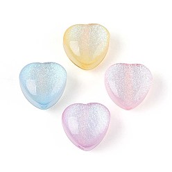 (52) Непрозрачная лаванда Прозрачный бисер cmолой, сердце, с блеском порошок, разноцветные, 15x15.5x10.5 мм, отверстие : 1.8~2 мм