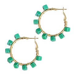 Бирюза 201 из нержавеющей стали акриловые серьги обруча, богемный стиль, золотые, кубические, бирюзовые, 35 мм