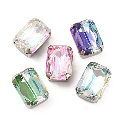 Платина Шить на горный хрусталь, многожильные звенья из стекла, хрусталя и стразов, с настройками латуни, аксессуары для одежды, граненые, разноцветные, прямоугольные, платина, 14x10x7 мм, отверстие : 0.7 мм