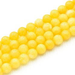Золотистый Природного кварца нитей бисера, окрашенные, круглые, имитация желтого нефрита, золотые, 8~8.5 мм, отверстие : 0.9~1 мм, около 45~47 шт / нитка, 14.96~15.35 дюйм (38~39 см)